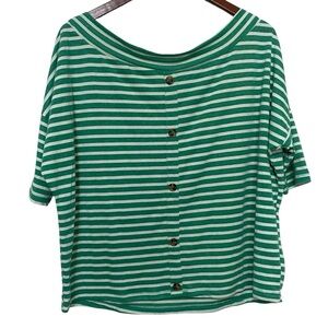 Umgee Kelly Green Lagenlook Oversized Striped Short Sleeve Shirt Womens Small